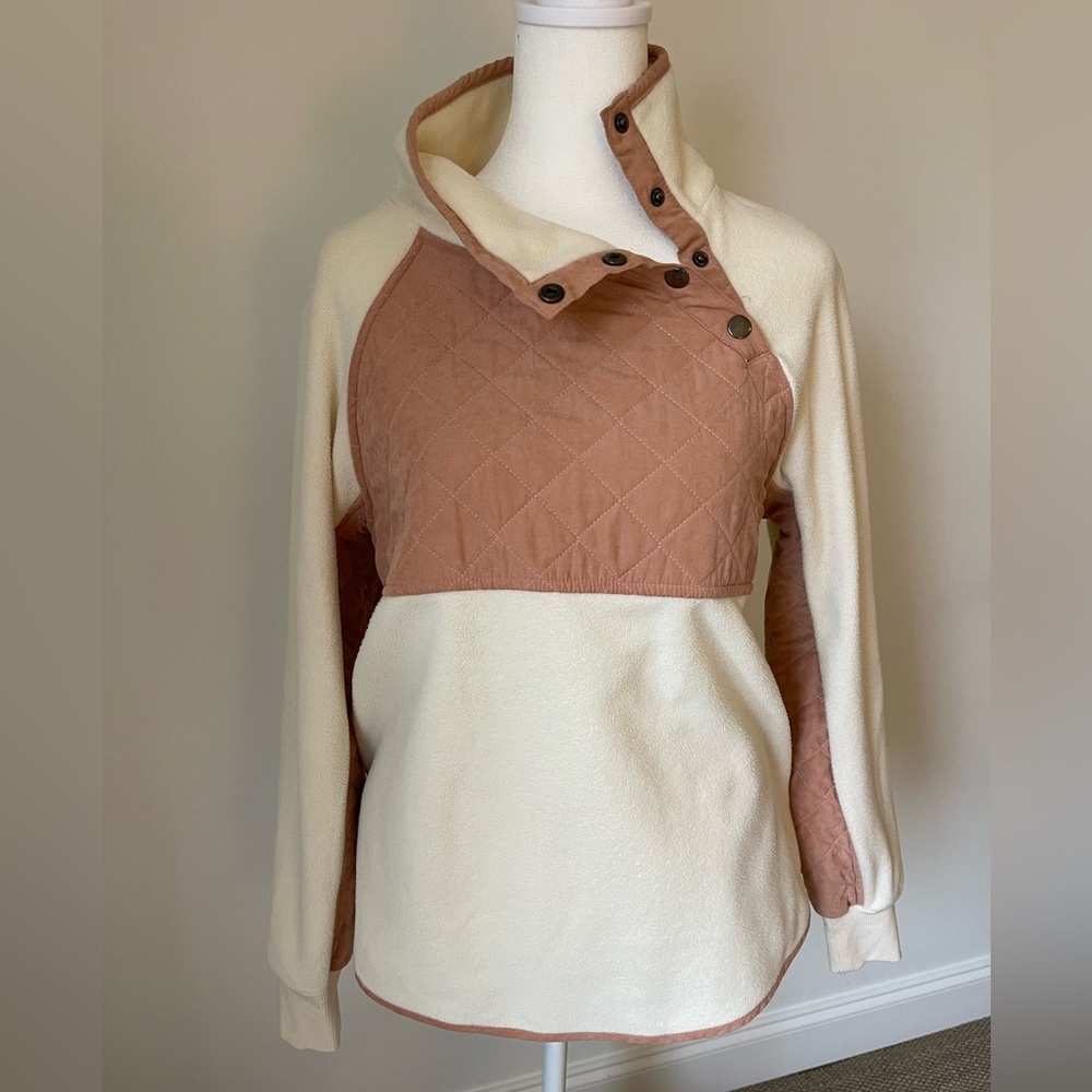 Entro - Quilted Asymmetrical Fleece Pullover - Size M